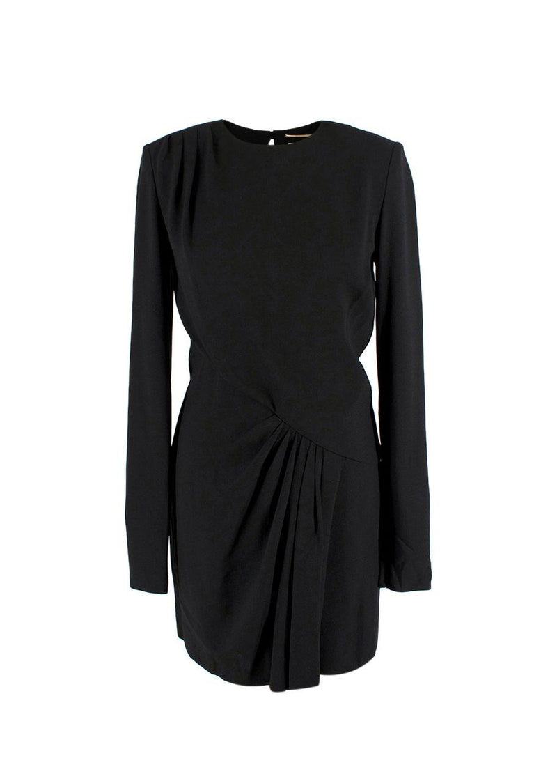 Saint Laurent Black Long Sleeve Mini Dress with Gathered Detail