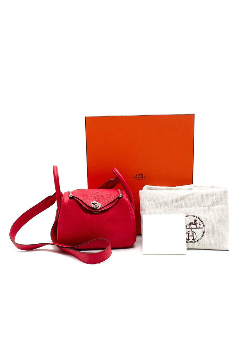 Hermes Mini Lindy in Red Clemence Leather with Palladium Hardware