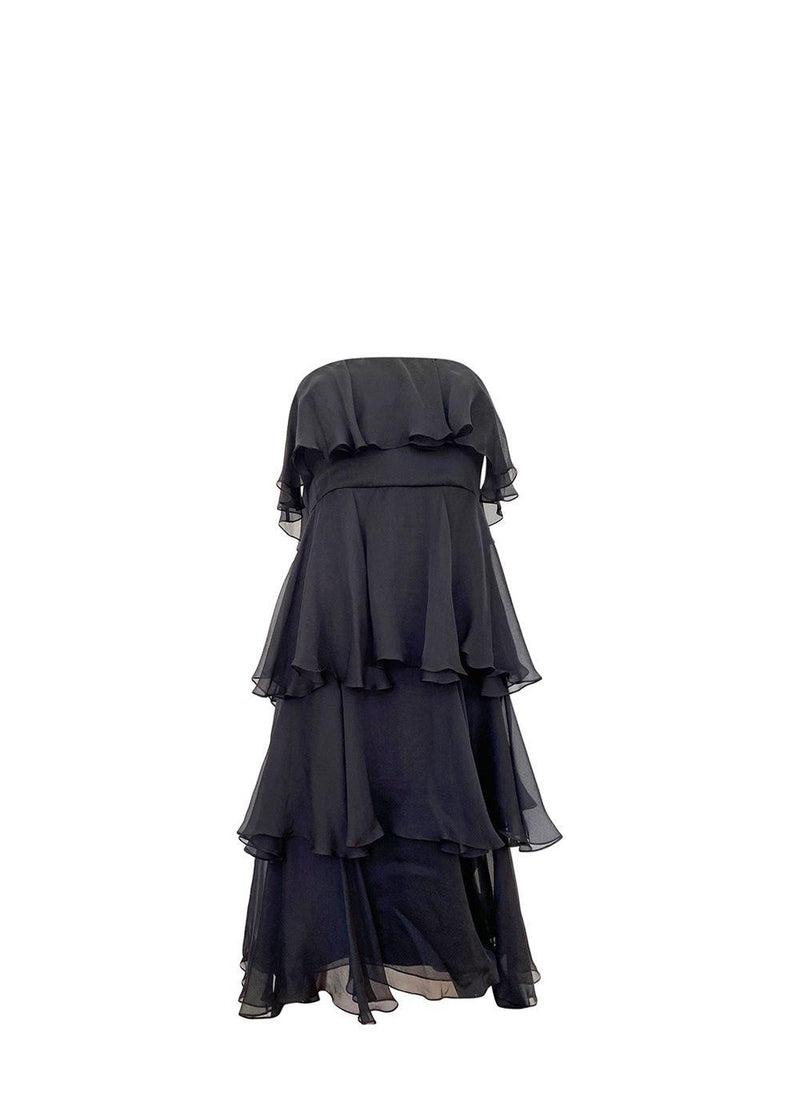Silk Black Tiered Strapless Dress