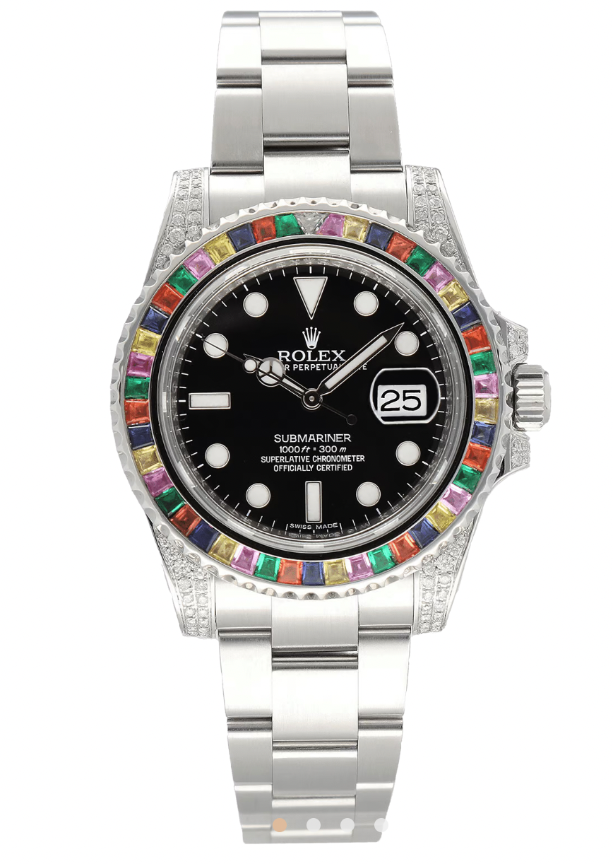 Rolex 40mm Silver Oyster Perpetual Date Submariner Rainbow  Watch