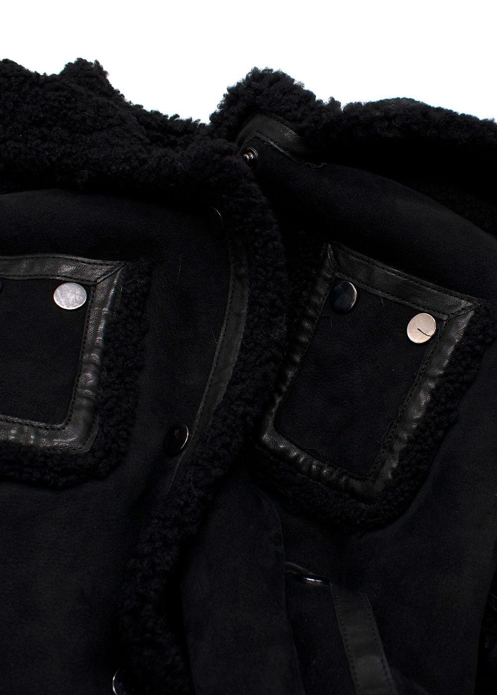 Joseph Black Shearling Hooded Biker Jacket
