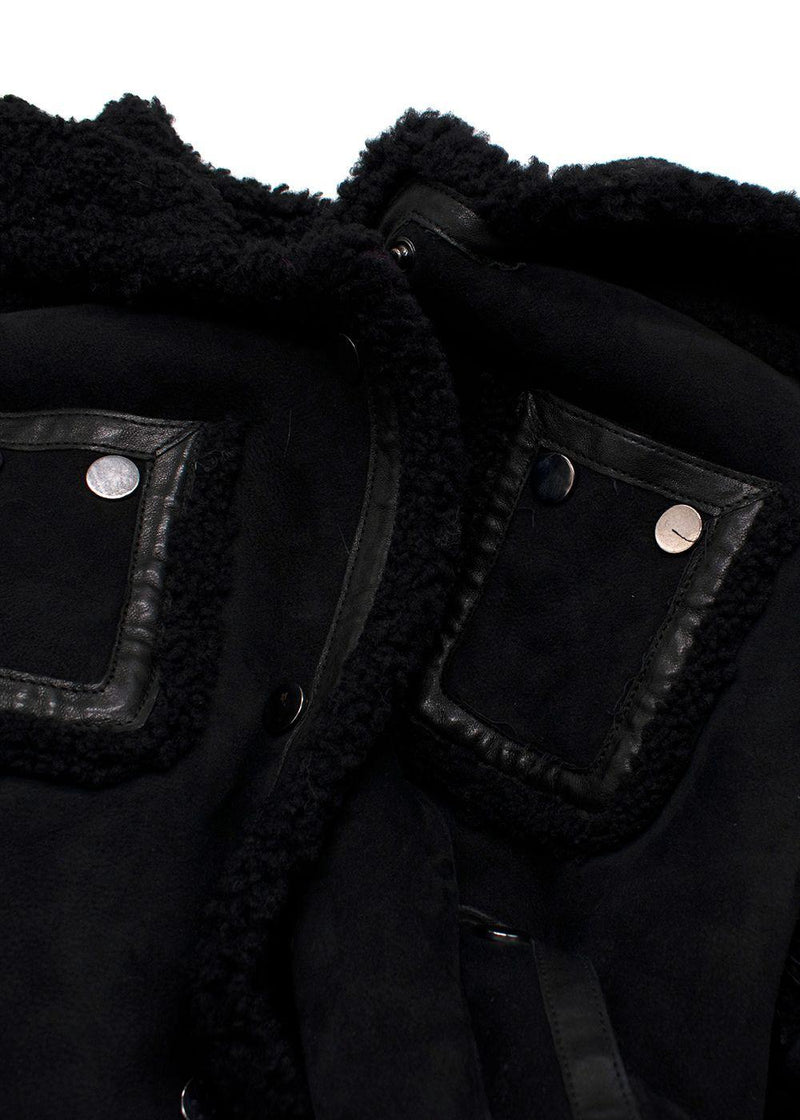 Joseph Black Shearling Hooded Biker Jacket