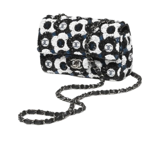 Chanel Black Floral Sequin Flap Bag