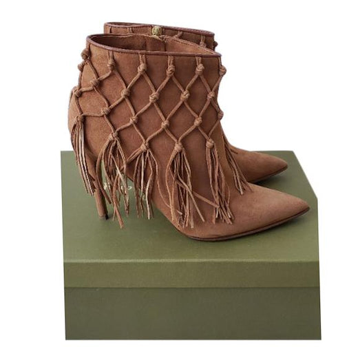 Rupert Sanderson Tassel Detail Tan Suede Ankle Boots