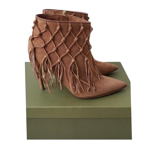 Rupert Sanderson Tassel Detail Tan Suede Ankle Boots