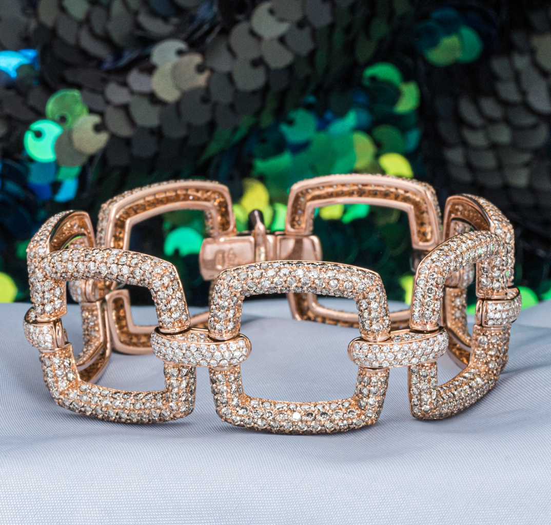 18kt Rose Gold Pave Diamond Chunky Link Bracelet