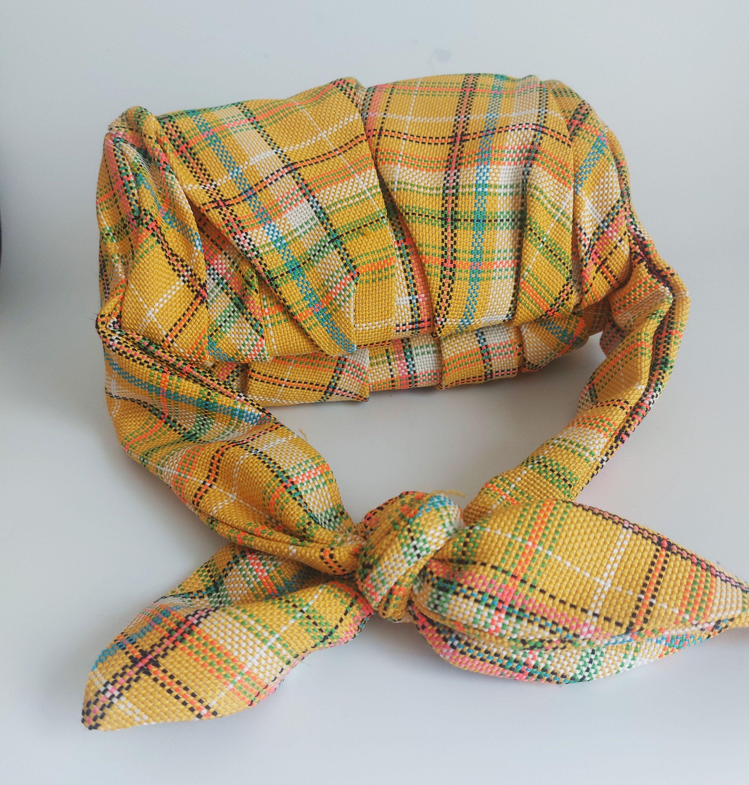 Yellow Nane Knotted Plaid Barrel Bag