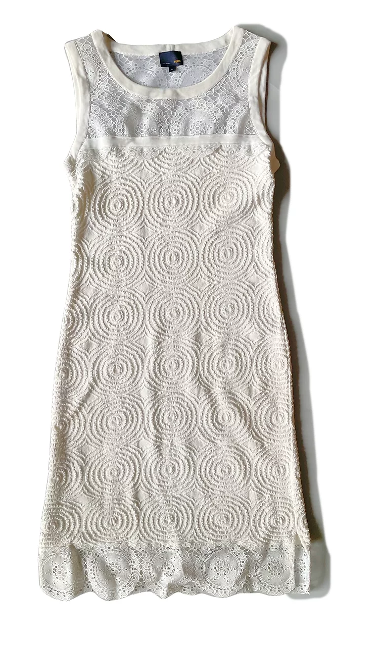 White Textured Knit & Lace Shift Dress