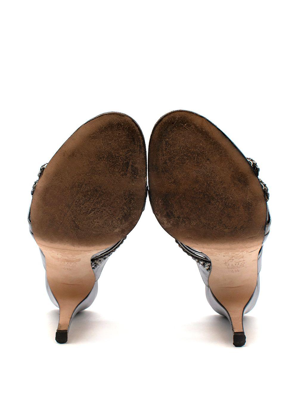 Crystal Embellished Silver Mules