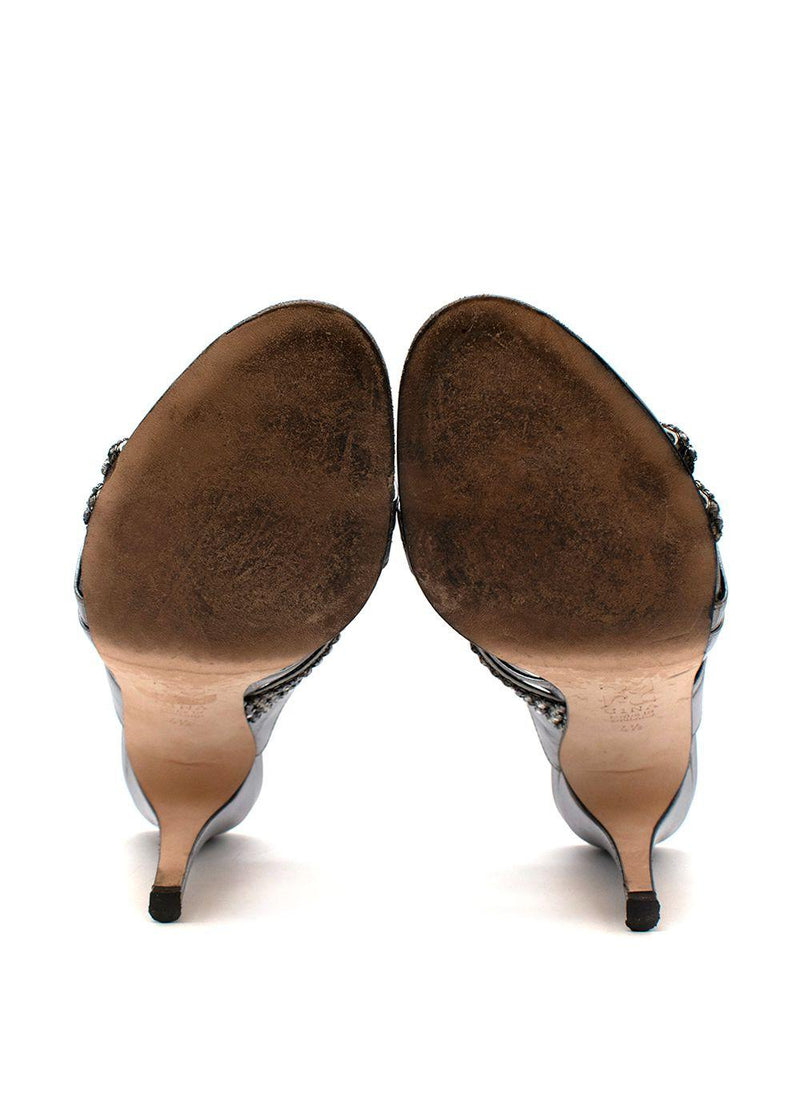 Crystal Embellished Silver Mules