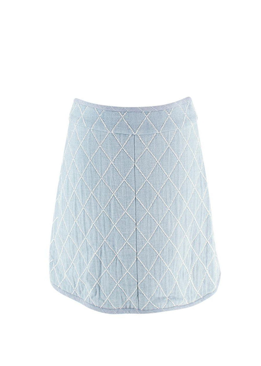 Sandro Blue Jean Quilted Zip Front Mini Skirt