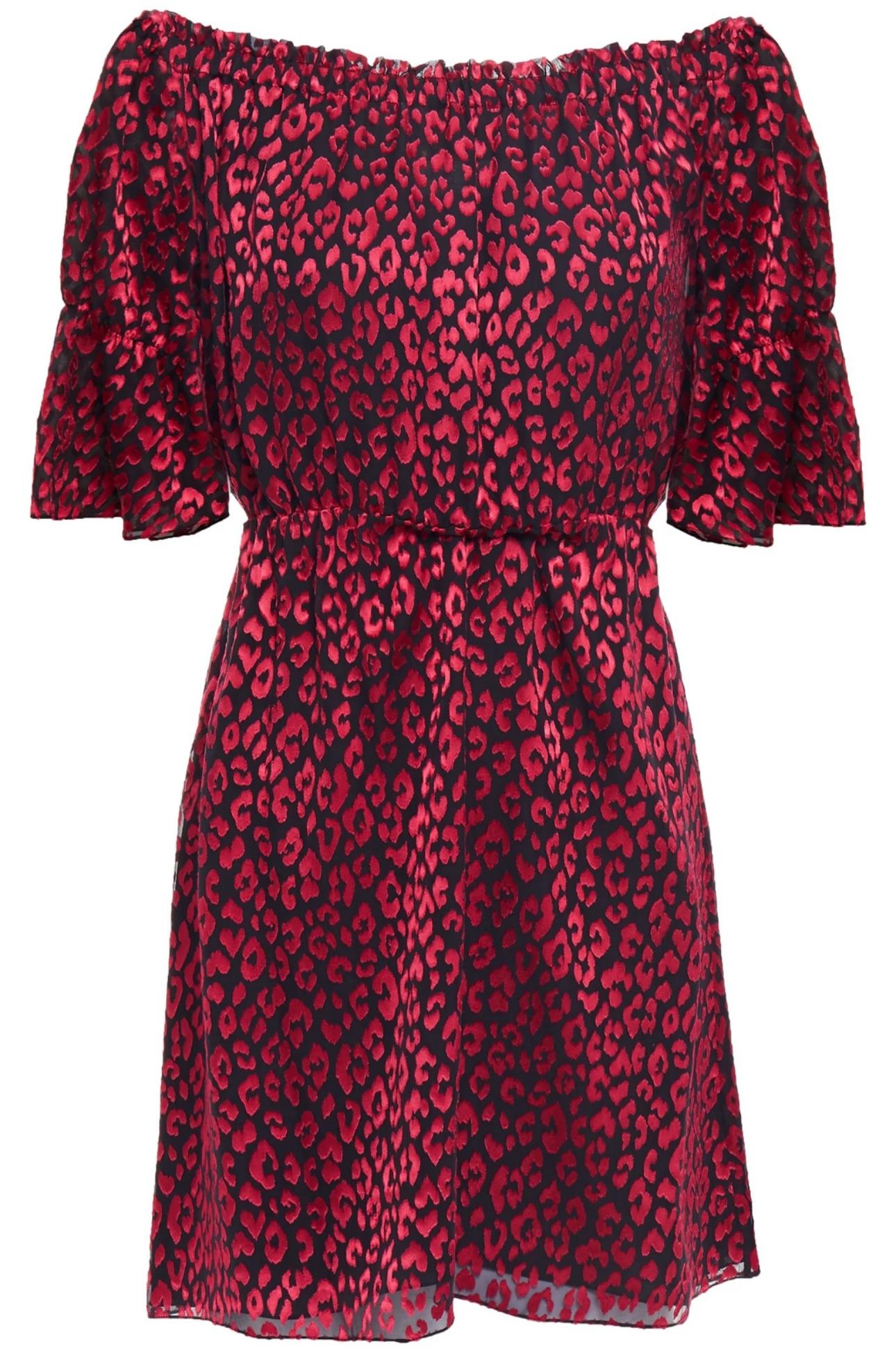 Saint Laurent Red Bardot Silk Mini Dress