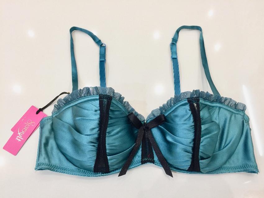 Spoyit Teal Silk Half Cup Bra & Brief Set