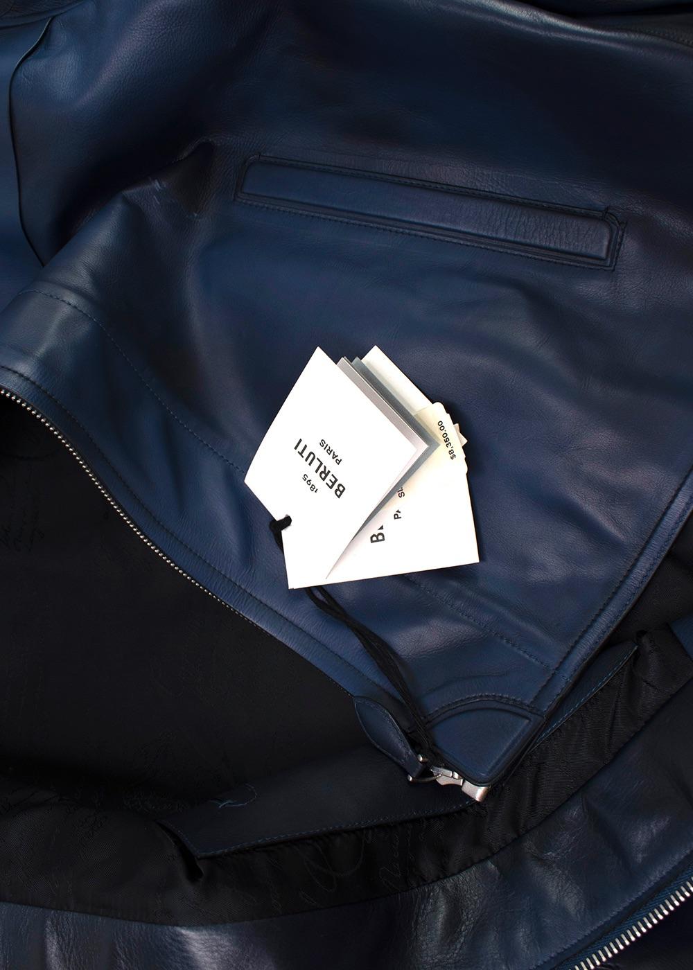 Berluti Blue Venezia Leather Hooded leather jacket