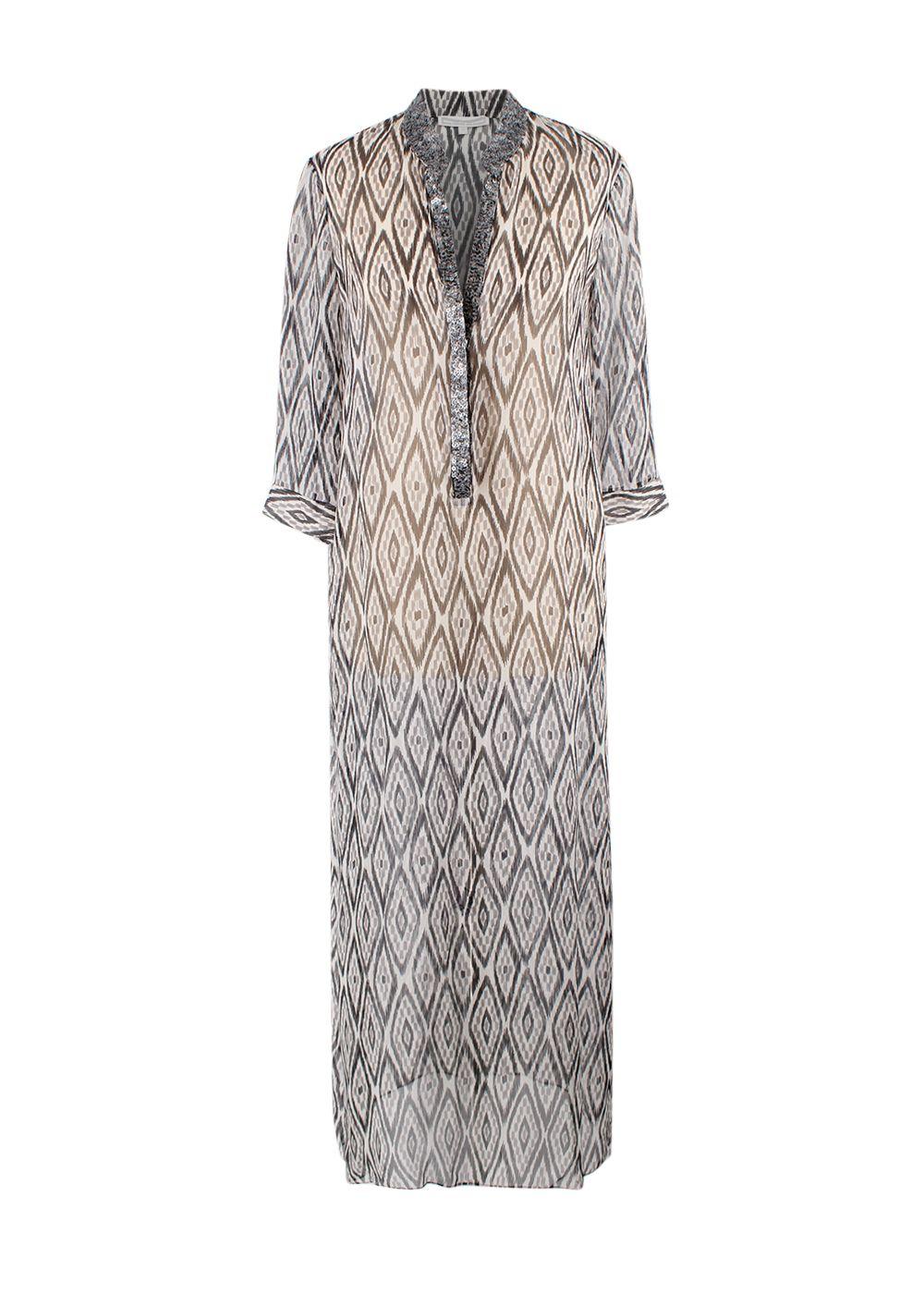 Marie France Van Damme Grey Long Sheer Silk Cover Up Dress
