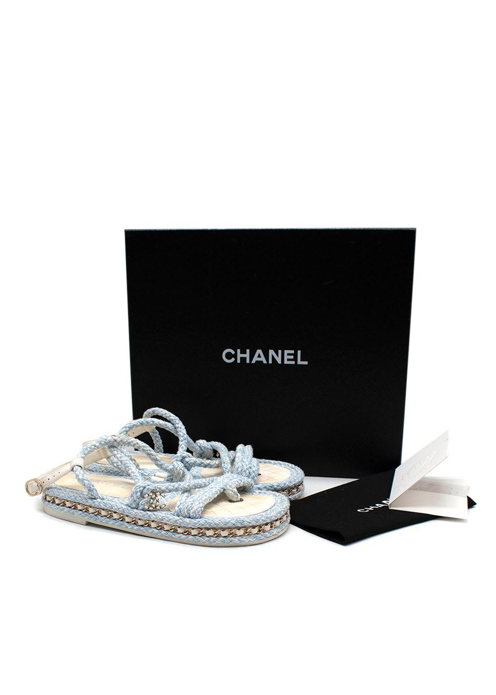 Chanel Cord Blue Rope Chain Flat Sandals