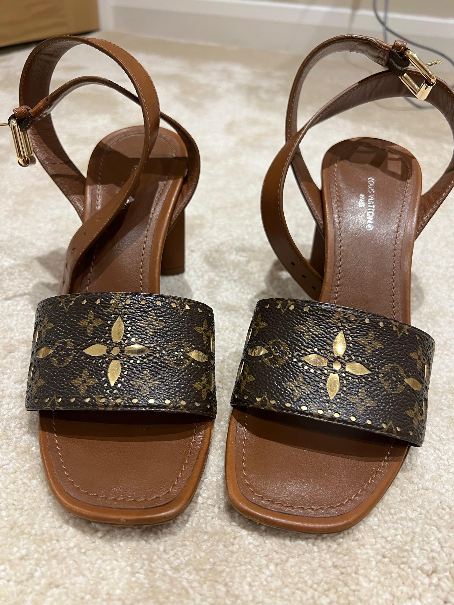 Monogram canvas & leather silhouette heeled sandals