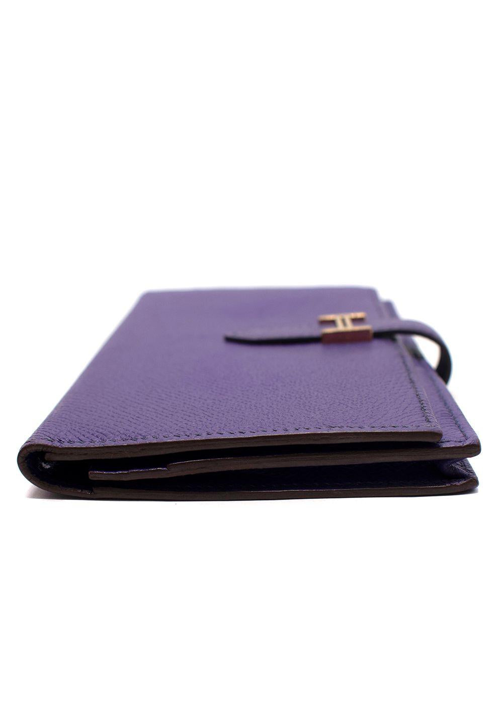 Hermes Purple Bearn Wallet with Gold Hardware