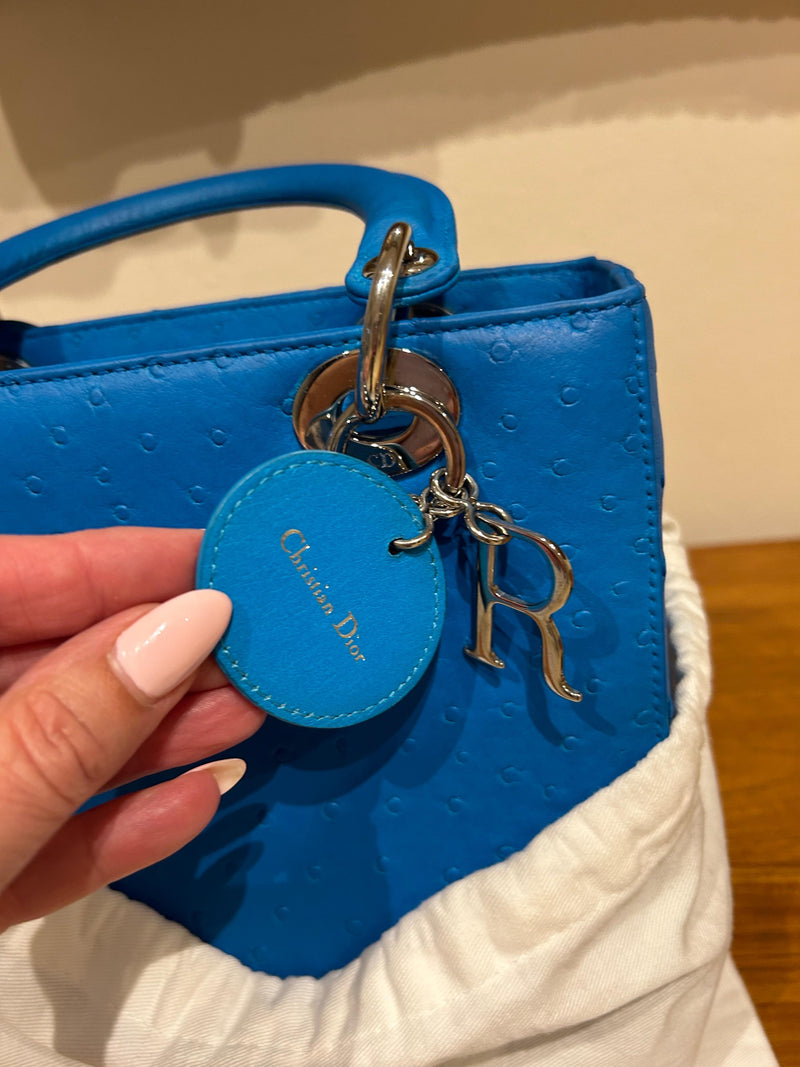 Medium Blue Ostrich Lady Dior Bag