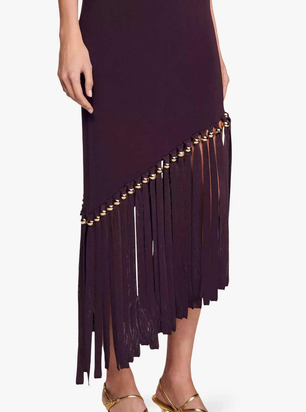 Sandro Sleeveless Fringed-Hem Knitted Midi Dress