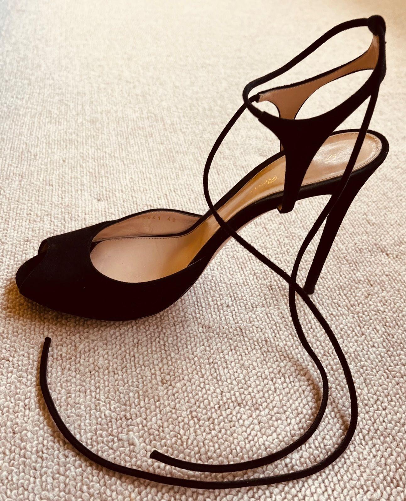 Gianvito Rossi Black Suede Wrap Around Heels
