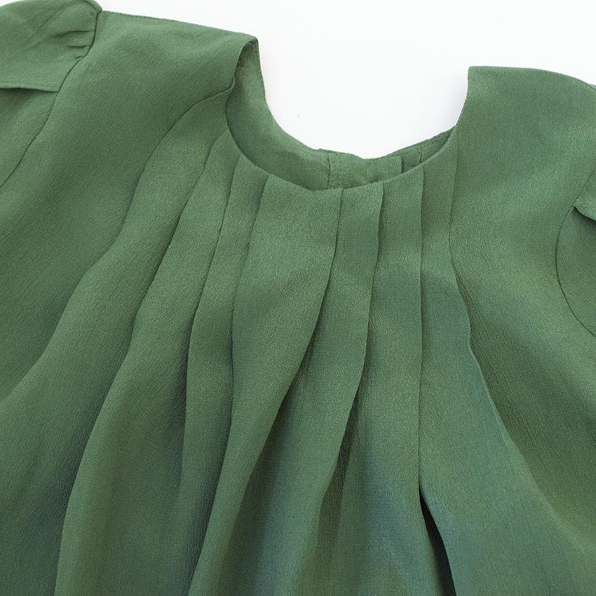 Green Silk Short Sleeved Pleat Dress