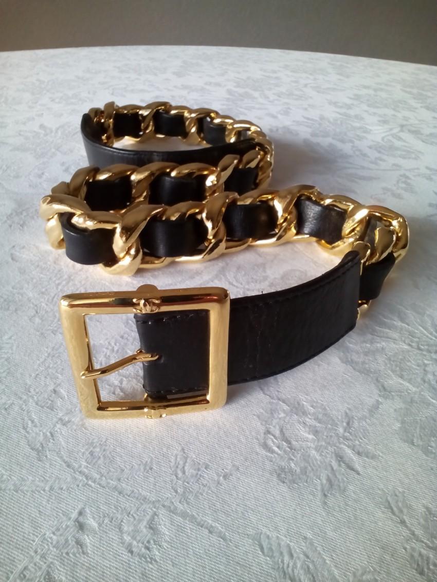 Chanel Vintage Gold Plated Leather Chain Belt