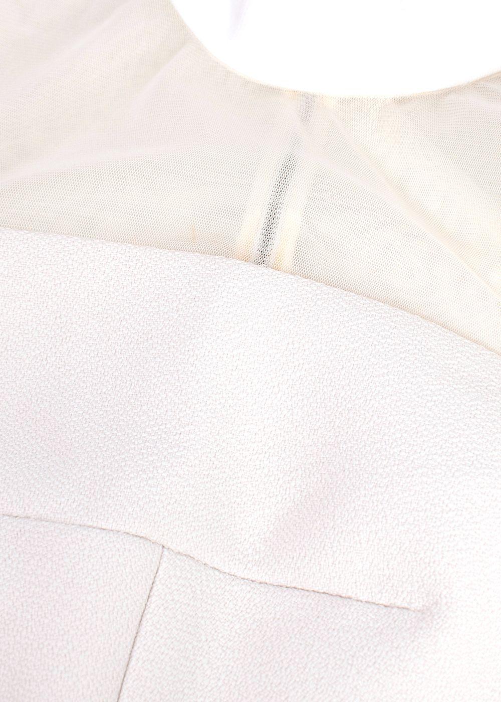 Balenciaga White Sheer Panel Ruched Sleeve High Neck Top