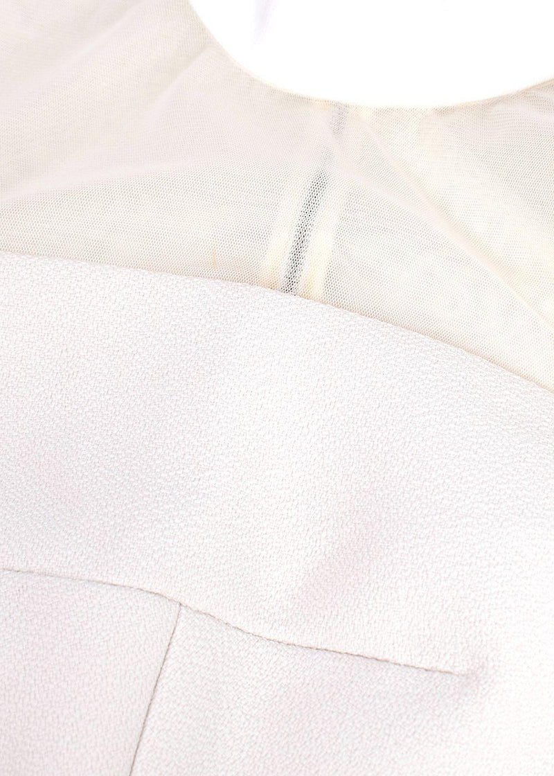 Balenciaga White Sheer Panel Ruched Sleeve High Neck Top