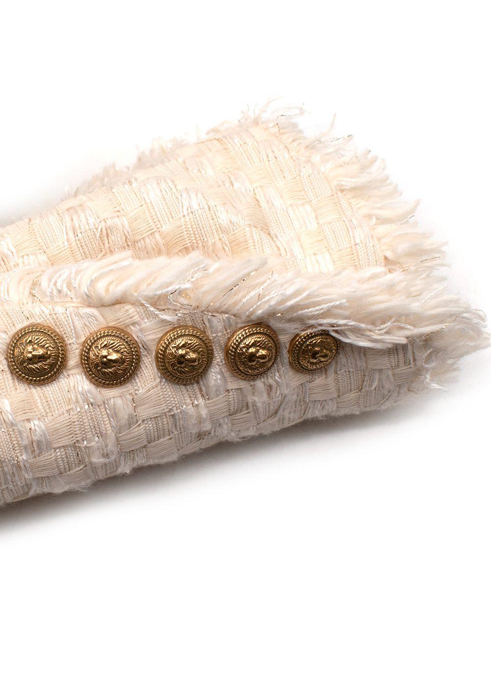 Balmain Cream Woven Open Front Jacket with Gold Button Detail