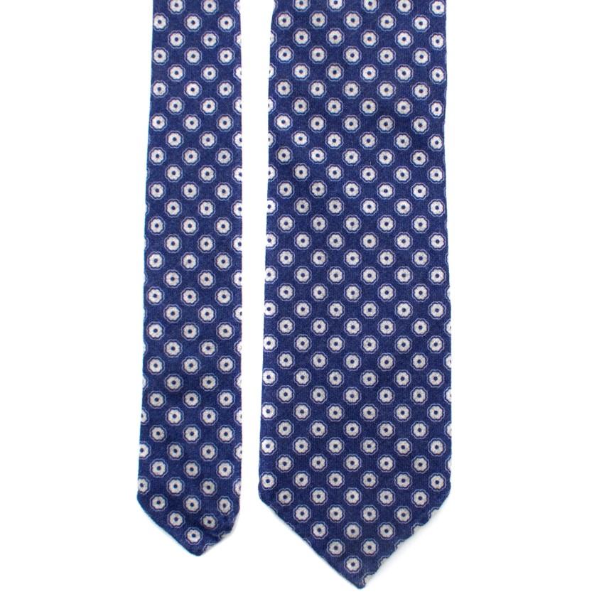 Ulturale Napoli Blue Floral Print Wool Tie