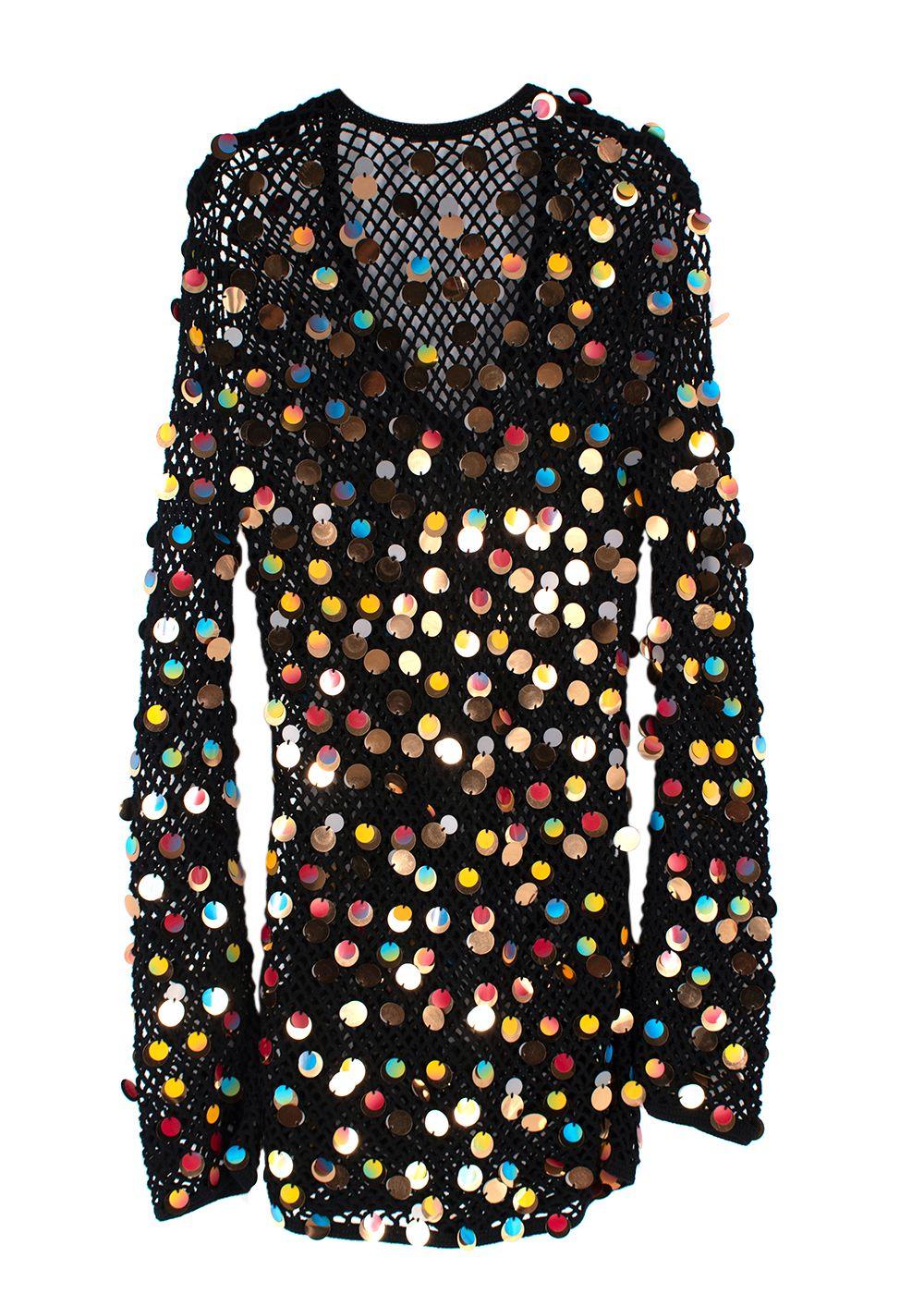Caroline Constas Black Sequin Crochet Beach Dress