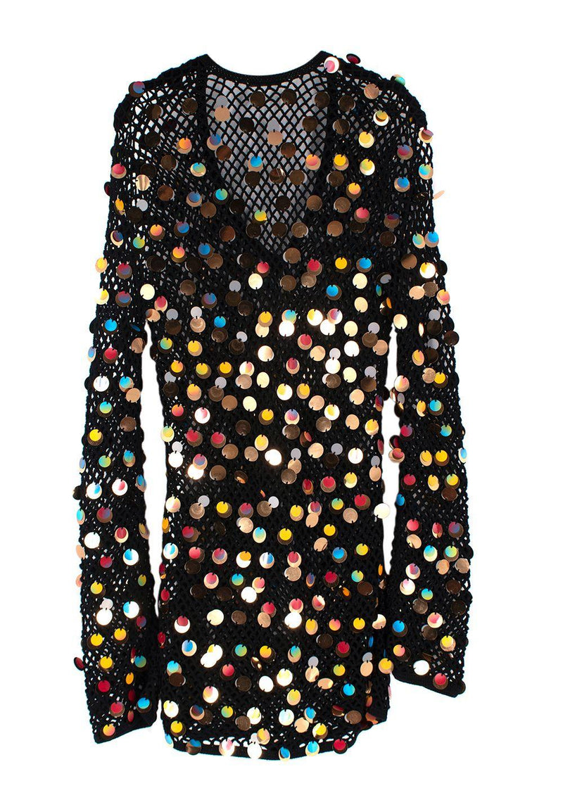 Caroline Constas Black Sequin Crochet Beach Dress