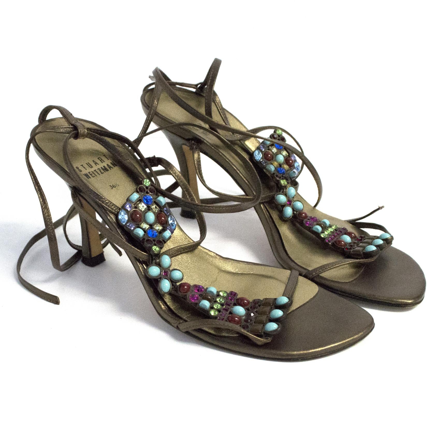 Stuart Weitzman bronze jewelled sandals