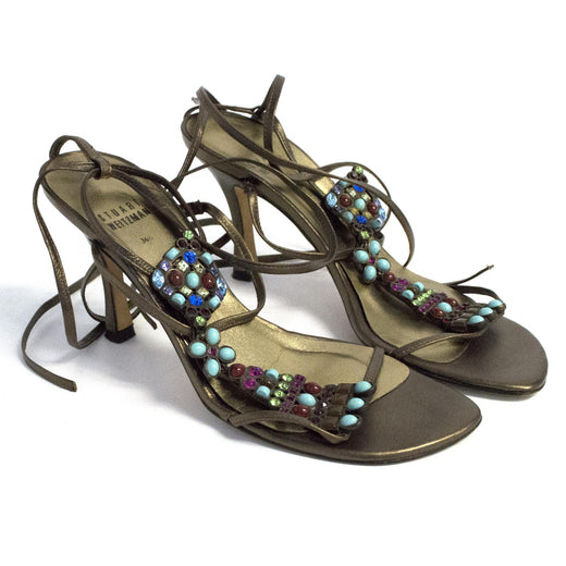 Stuart Weitzman bronze jewelled sandals