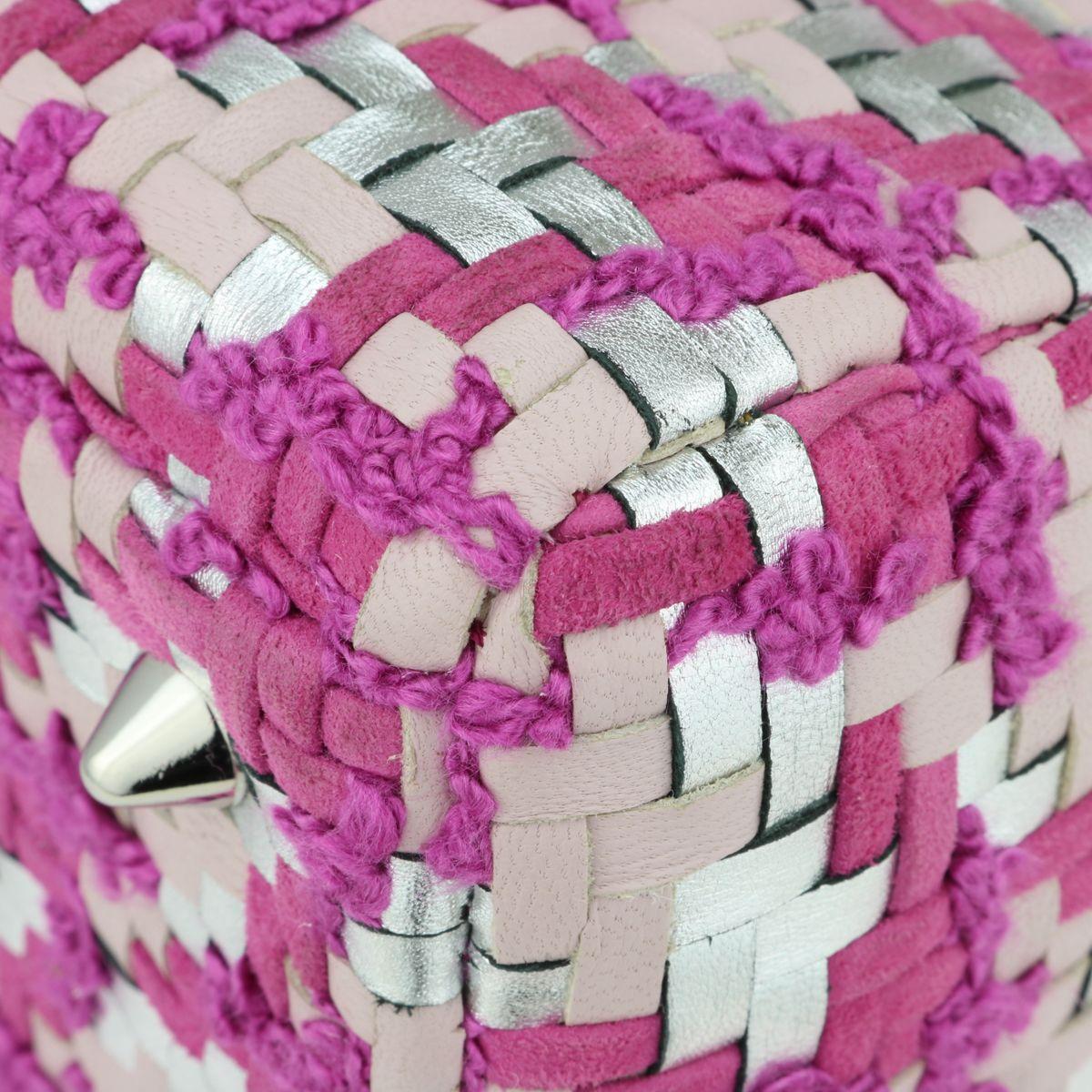 Dior Pink & Silver Woven Leather & Tweed Medium Lady Dior Bag