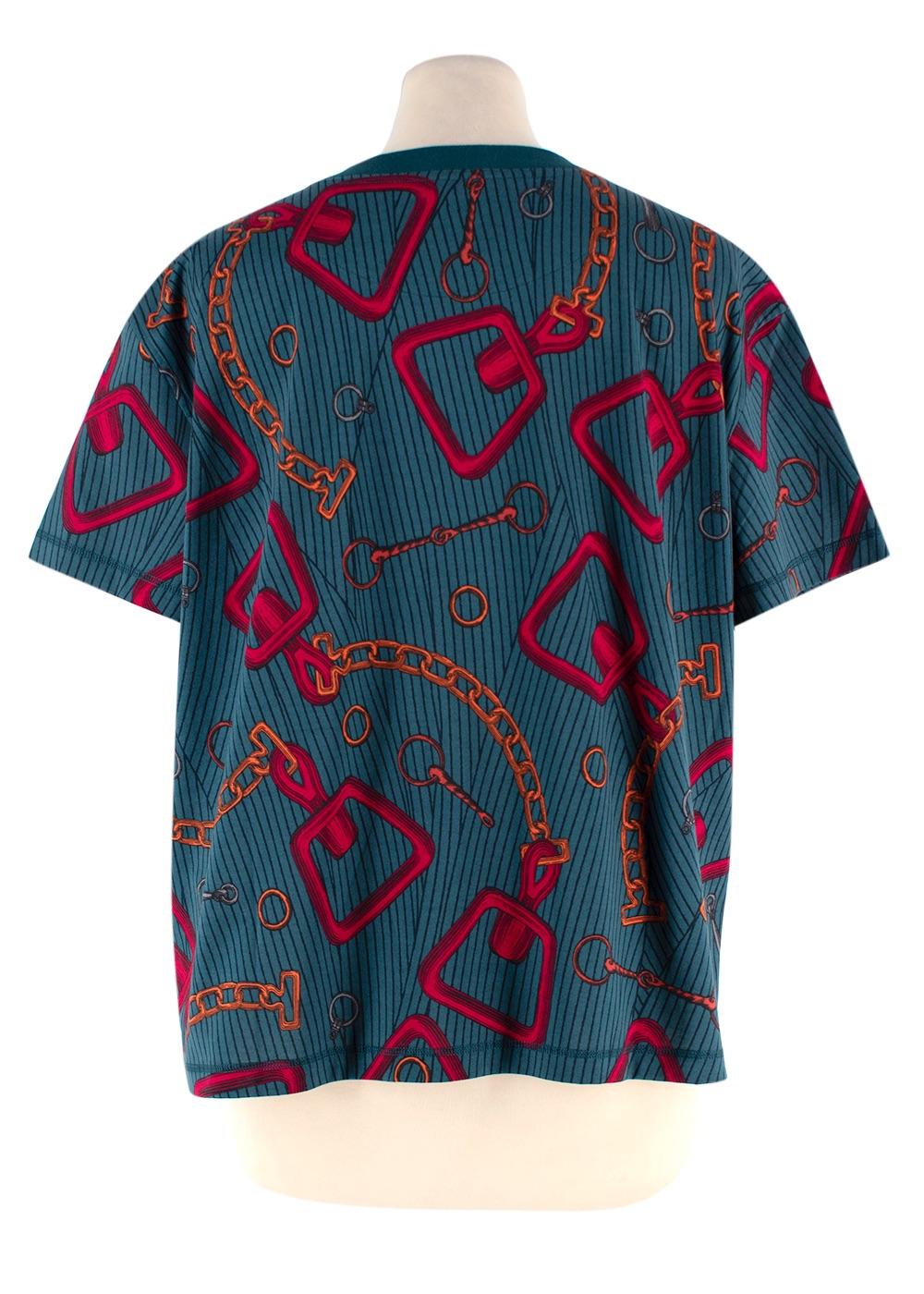 Hermes Teal Chain Print T-Shirt