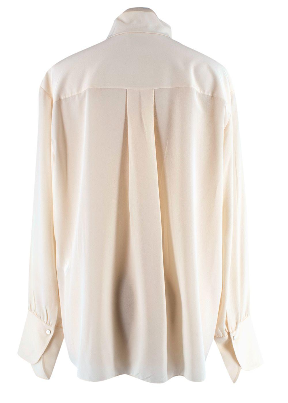 High Neck Shoulder Button Cream Silk Blouse
