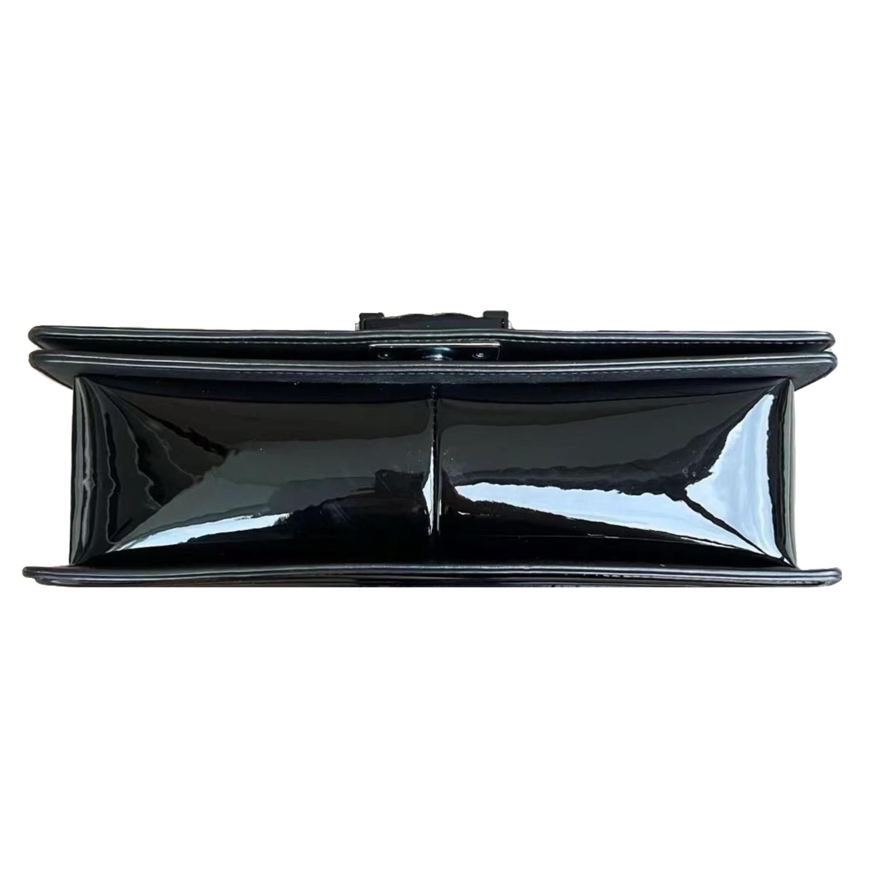 Black Patent Medium Boy Bag
