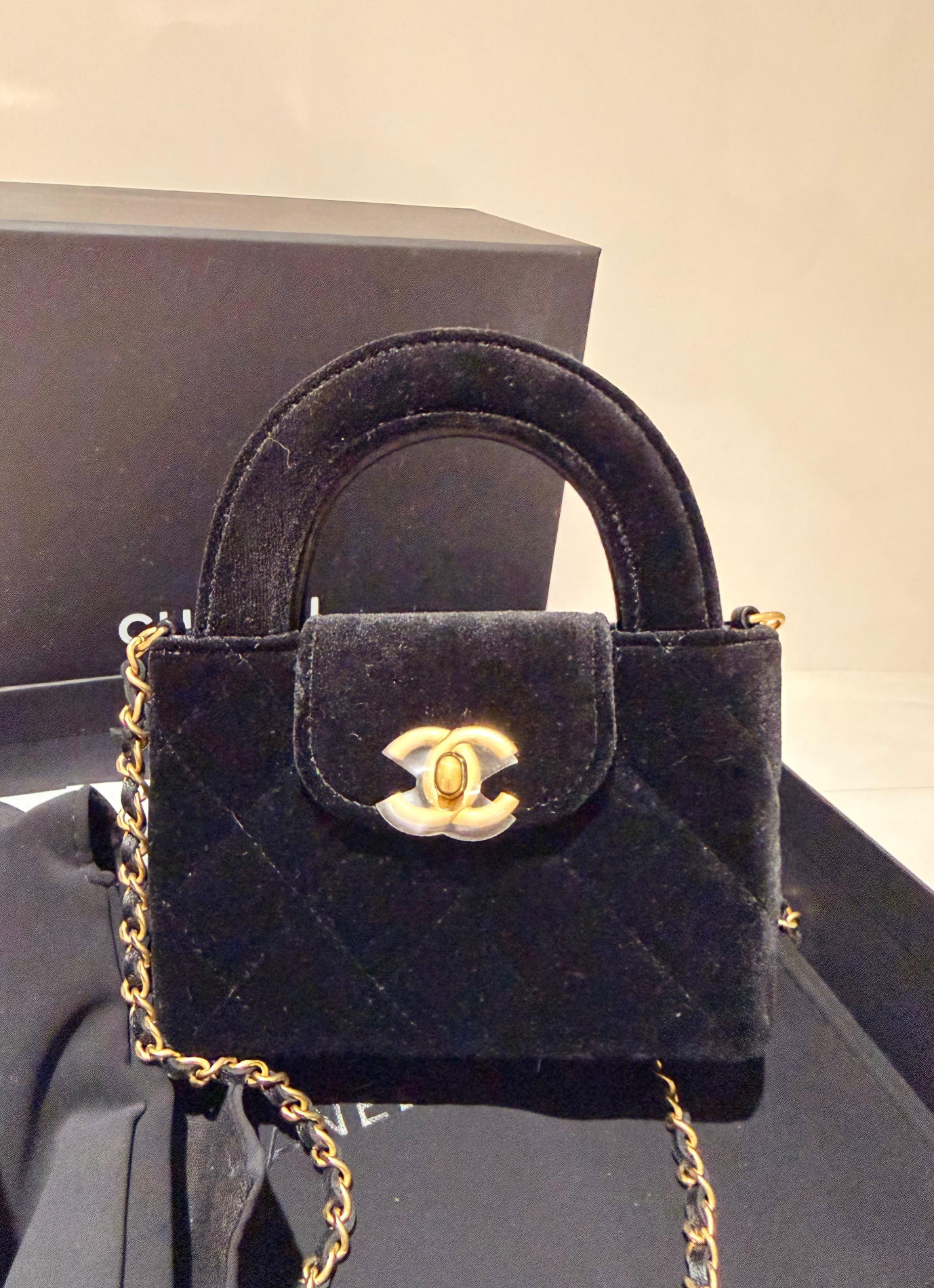Chanel Black Velvet Kelly Mini Nano