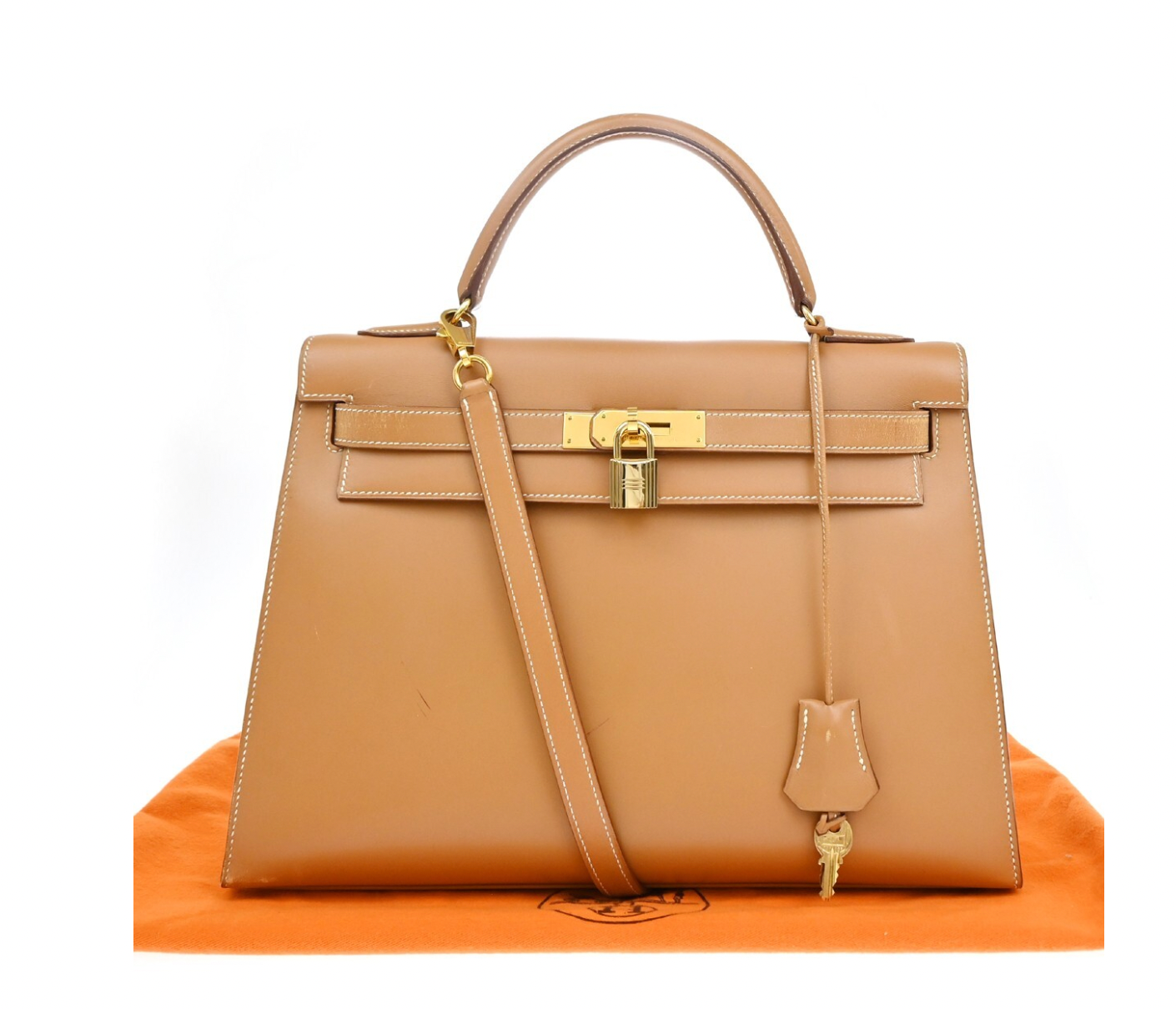 Hermes Tan With White Stitching Kelly 32cms