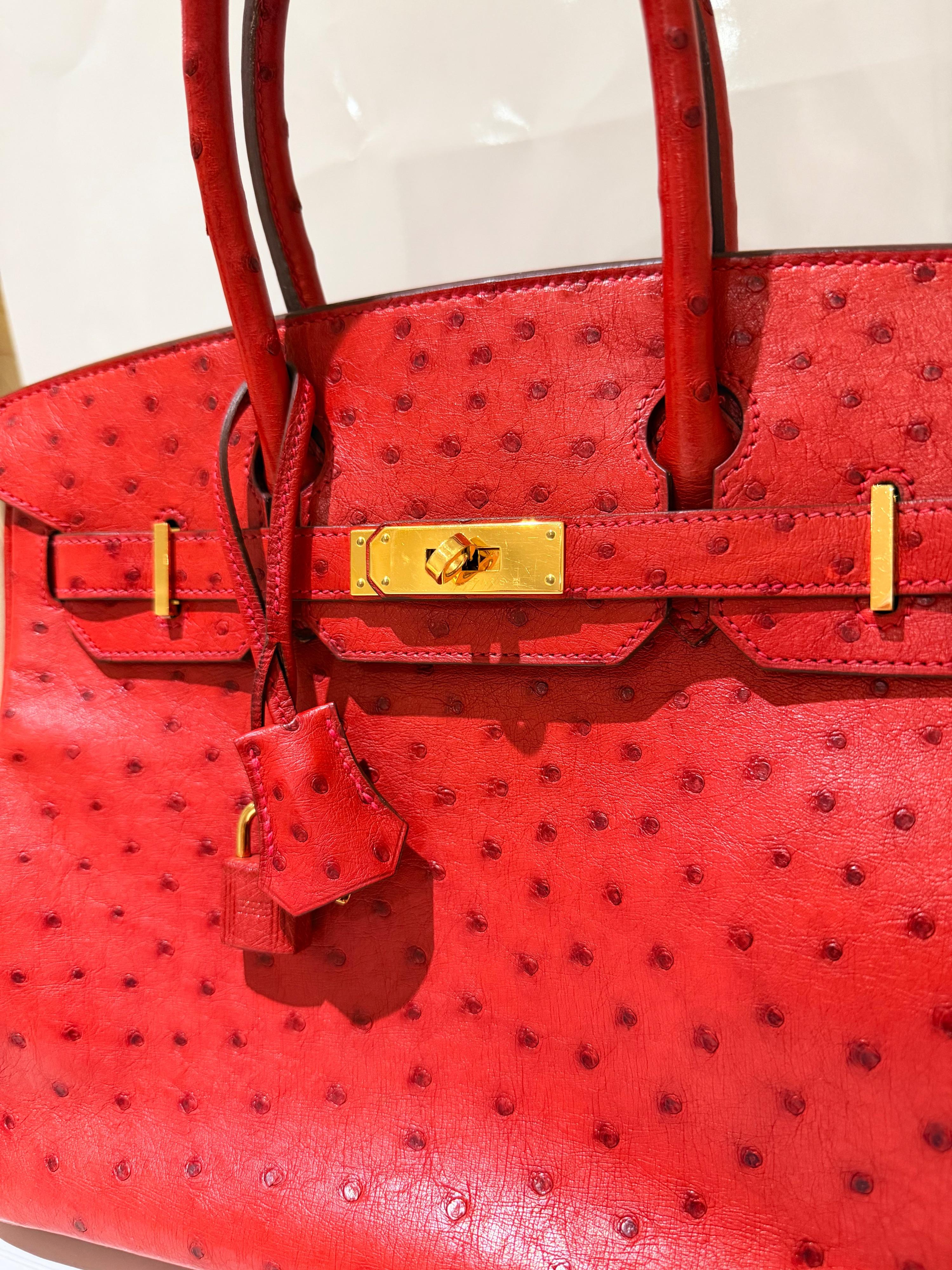 Hermes  Red Ostrich Birkin 30