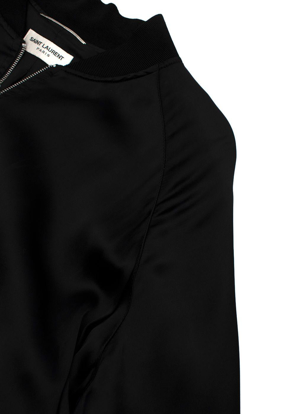 Black Satin Panther Embellished Bomber Jacket