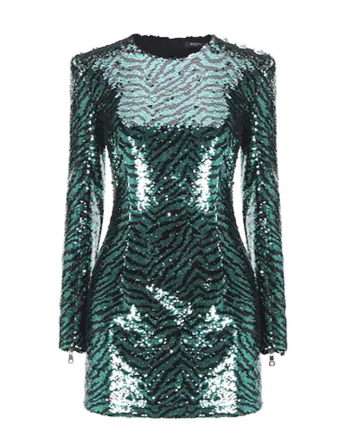 Balmain Green Sequin Mini Dress