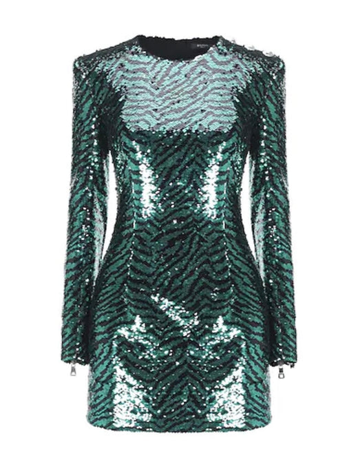 Balmain Green Sequin Mini Dress