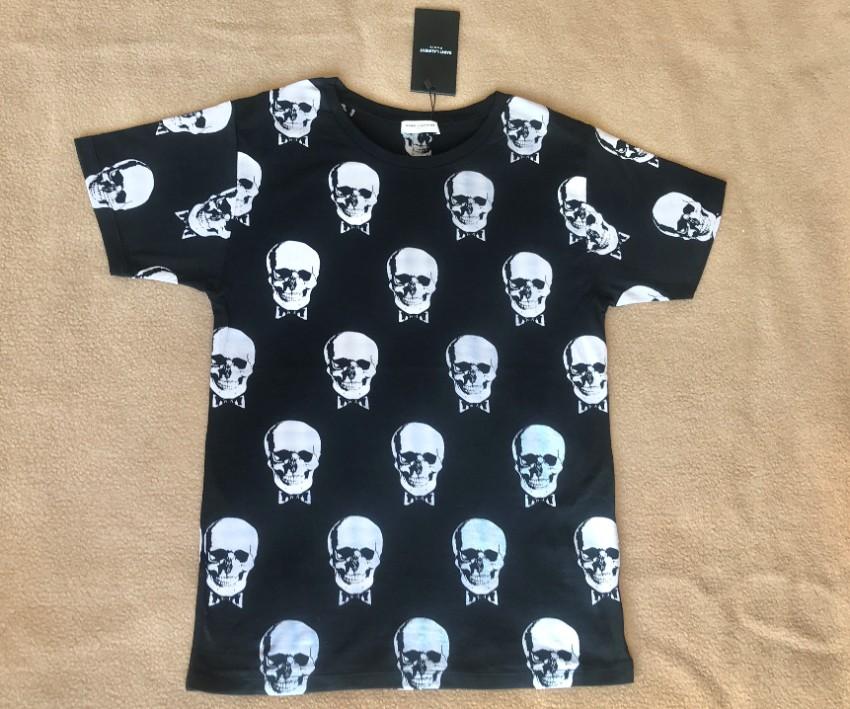 Saint Laurent Black & White Skull Print T-Shirt