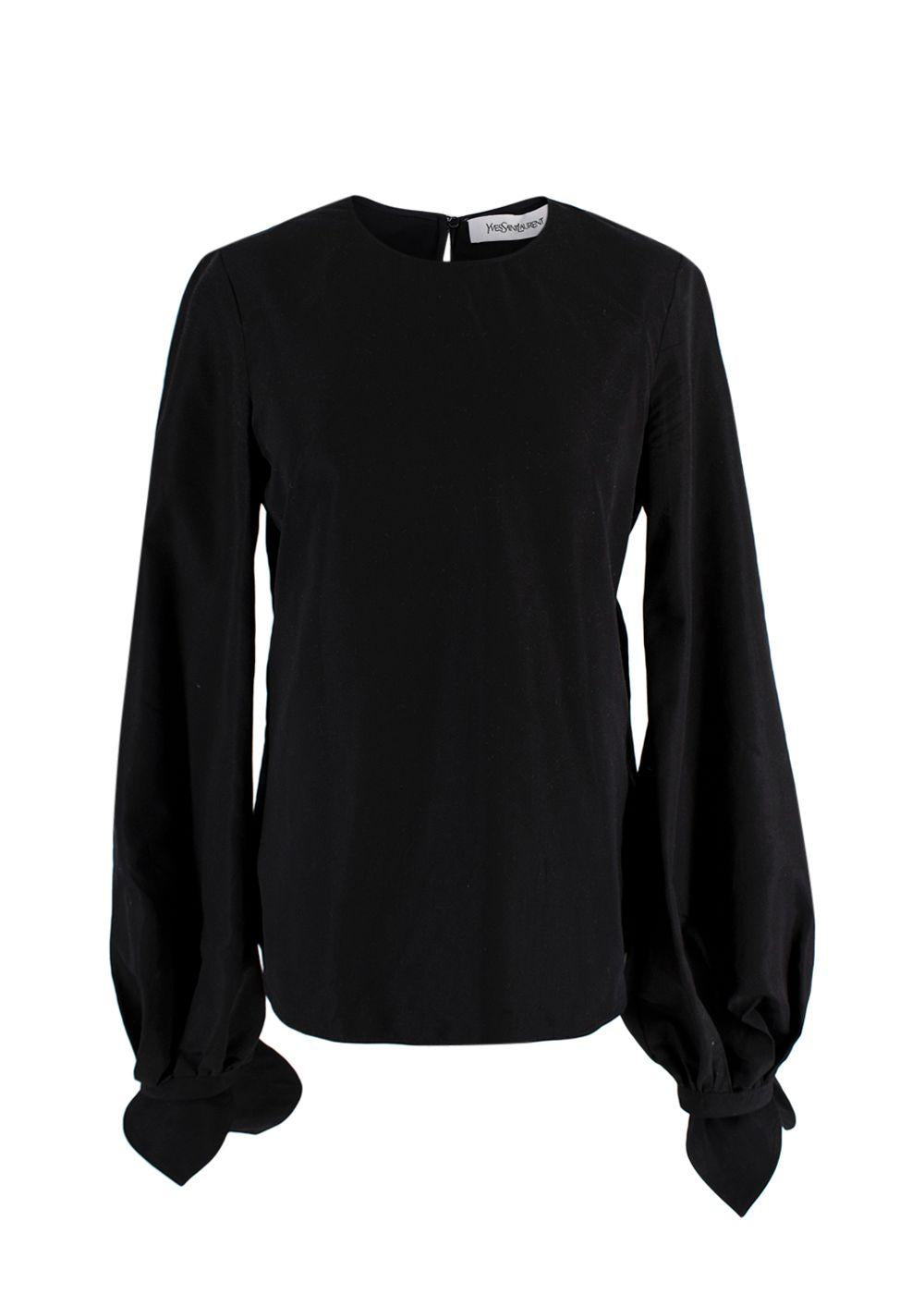 YSL Black Cotton Bow Detail  Blouse