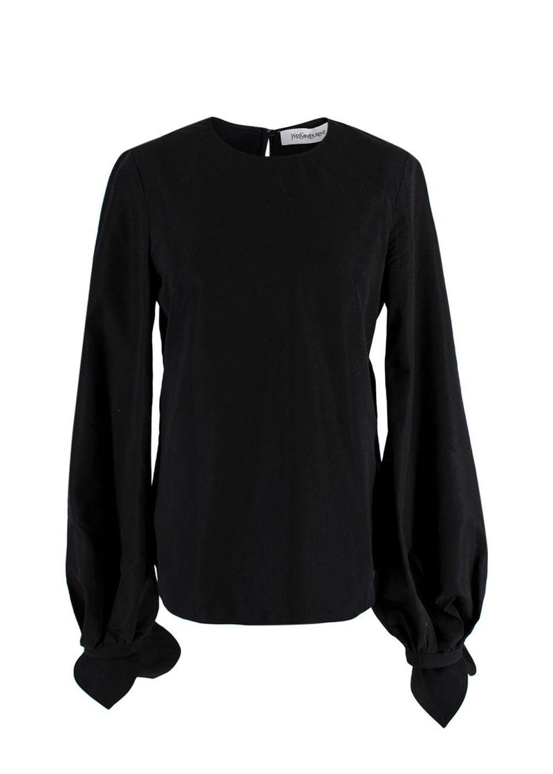 YSL Black Cotton Bow Detail  Blouse