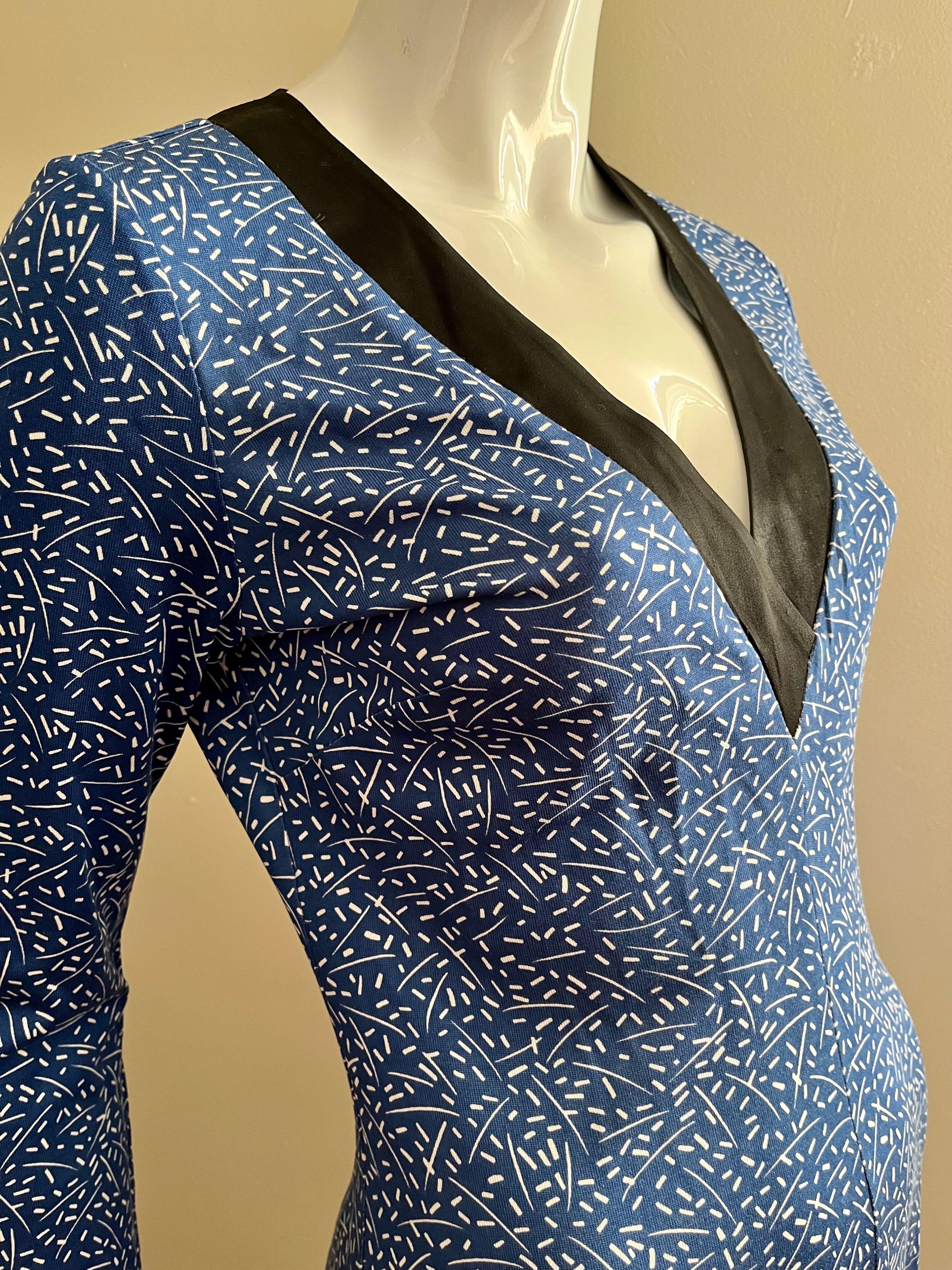 blue & white printed jersey dress