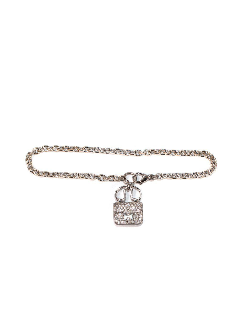 Hermes 18K White Gold Diamond Constance Amulettes Bracelet